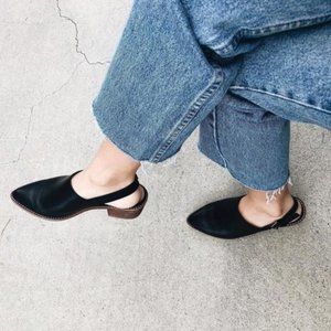 Madewell black leather Jess slingback low stacked heel mules shoes